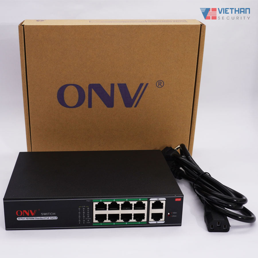 Switch PoE ONV 8 Port + 2 Uplink 10/100 Mbps