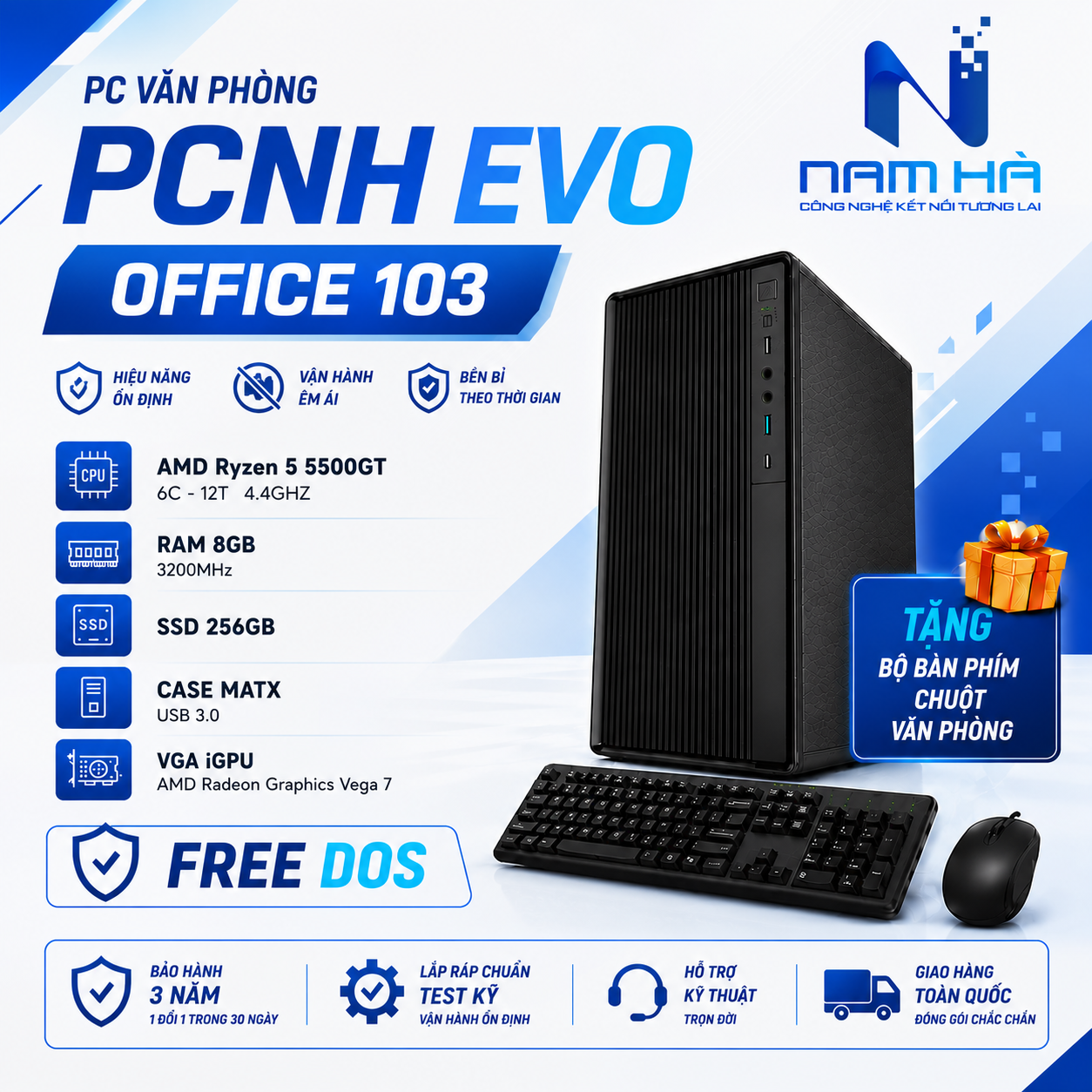 PC Văn Phòng PCNH EVO Office O103 / AMD Ryzen 5 5500GT / RAM 8GB / SSD 256GB / Free DOS